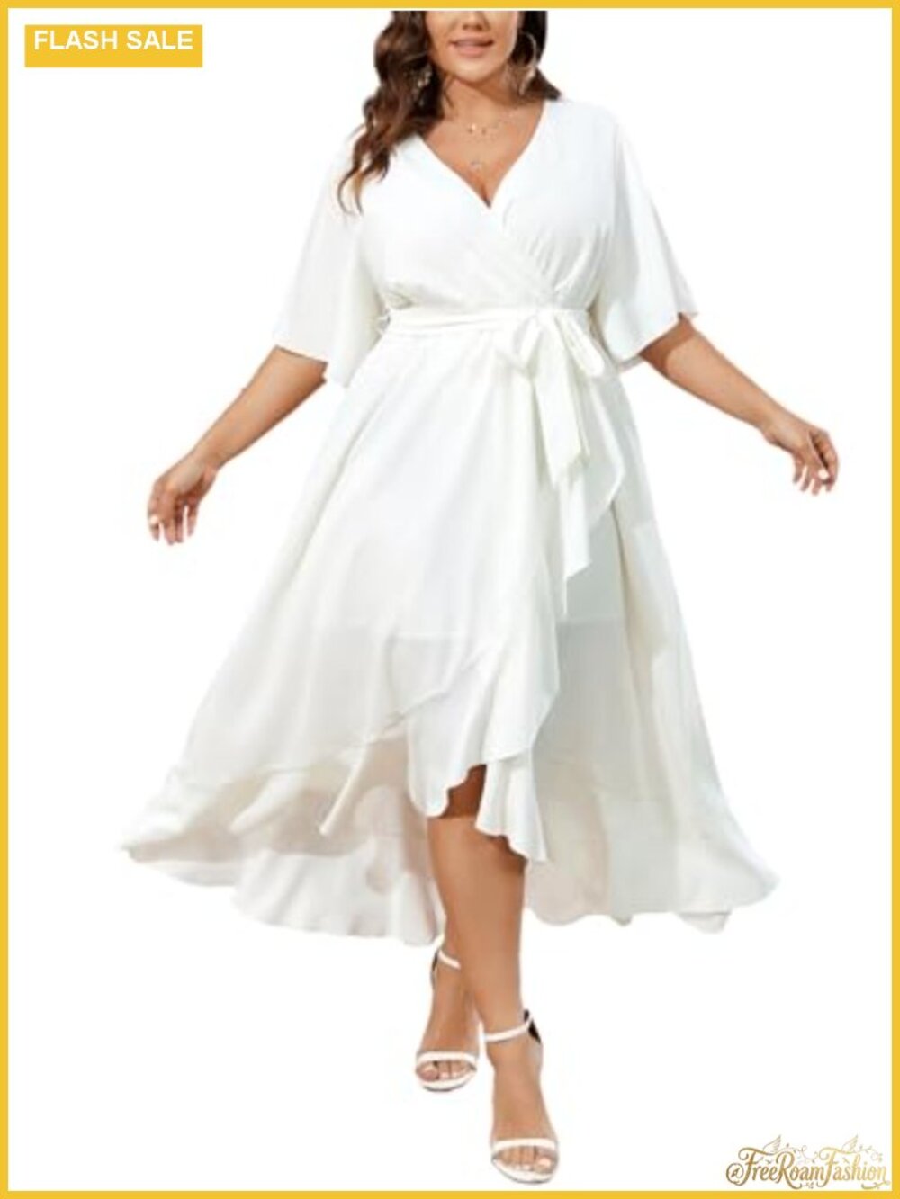 Plus Size Maxi Dress V-Neck High Low Wrap Short Sleeve